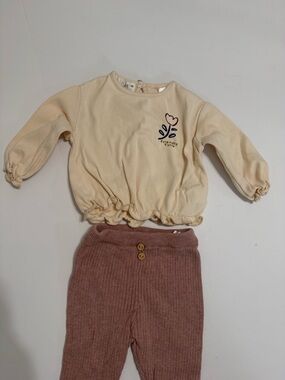 Zara Cream Top and Dusty Rose Knit Pants Girl Matching Set
